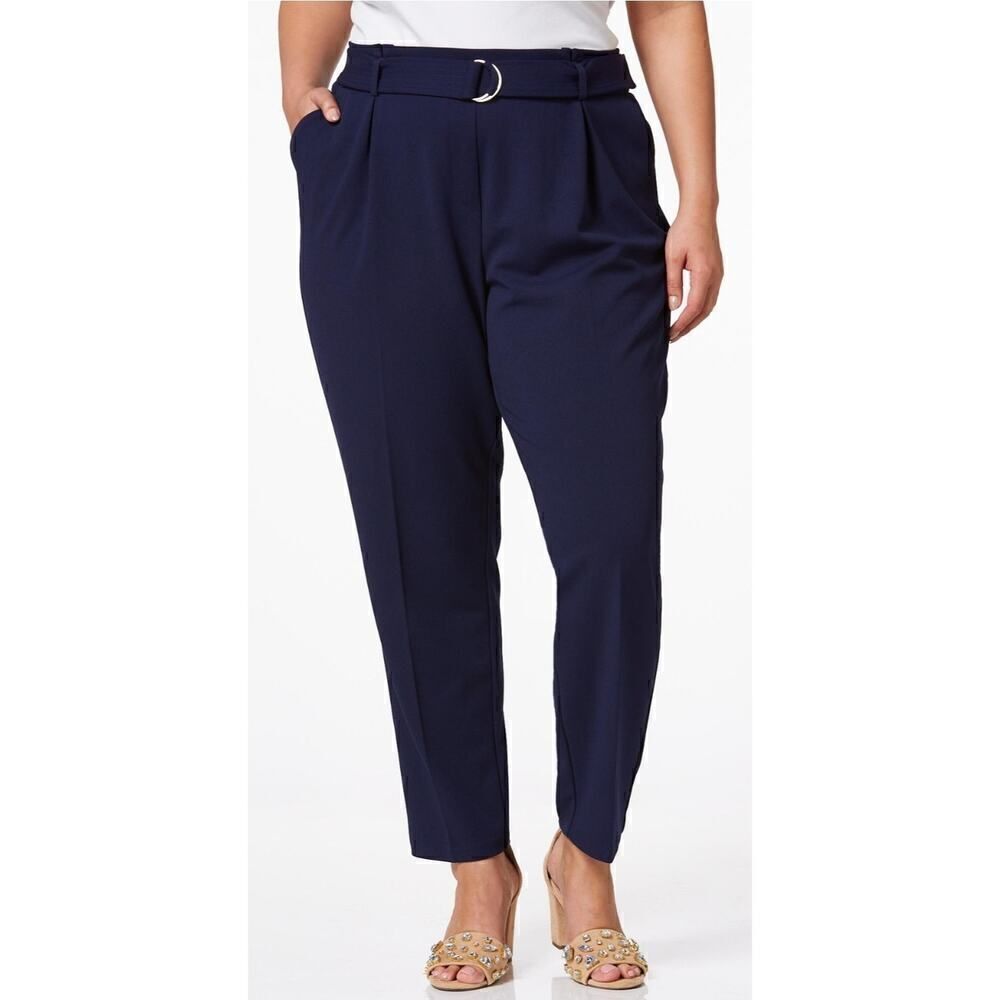 CATO PLUS PETITE PAPER BAG WAIST PLEATED NAVY SLIM ANKLE PANTS SIZE LARGE
